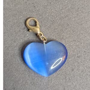 Vintage Blue Cats Eye Glass Heart Charm